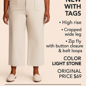 Lands' End Cream Cropped Ankle Pants High Rise